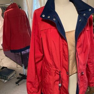 Nautica Women's Red rain Utility Jacket with Navy Collar